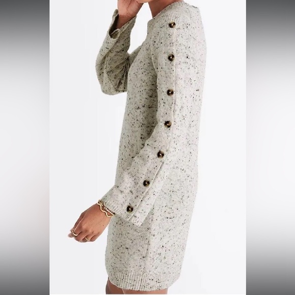 Madewell Donegal Button Sleeve Wool Blend Sweater Dress Beige Brown Size XS - Picture 13 of 14